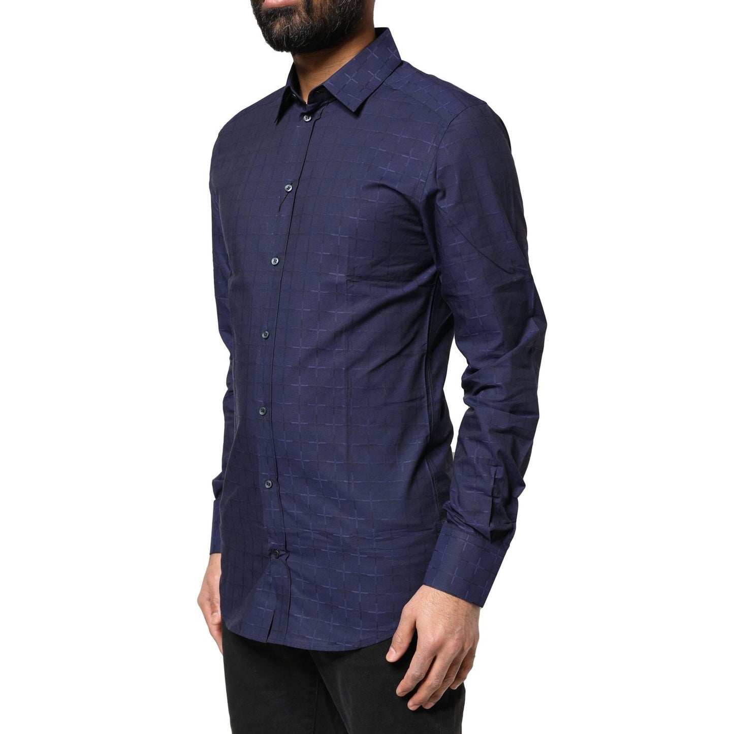 Dolce & Gabbana Blue Check Tartan GOLD Formal Dress Shirt