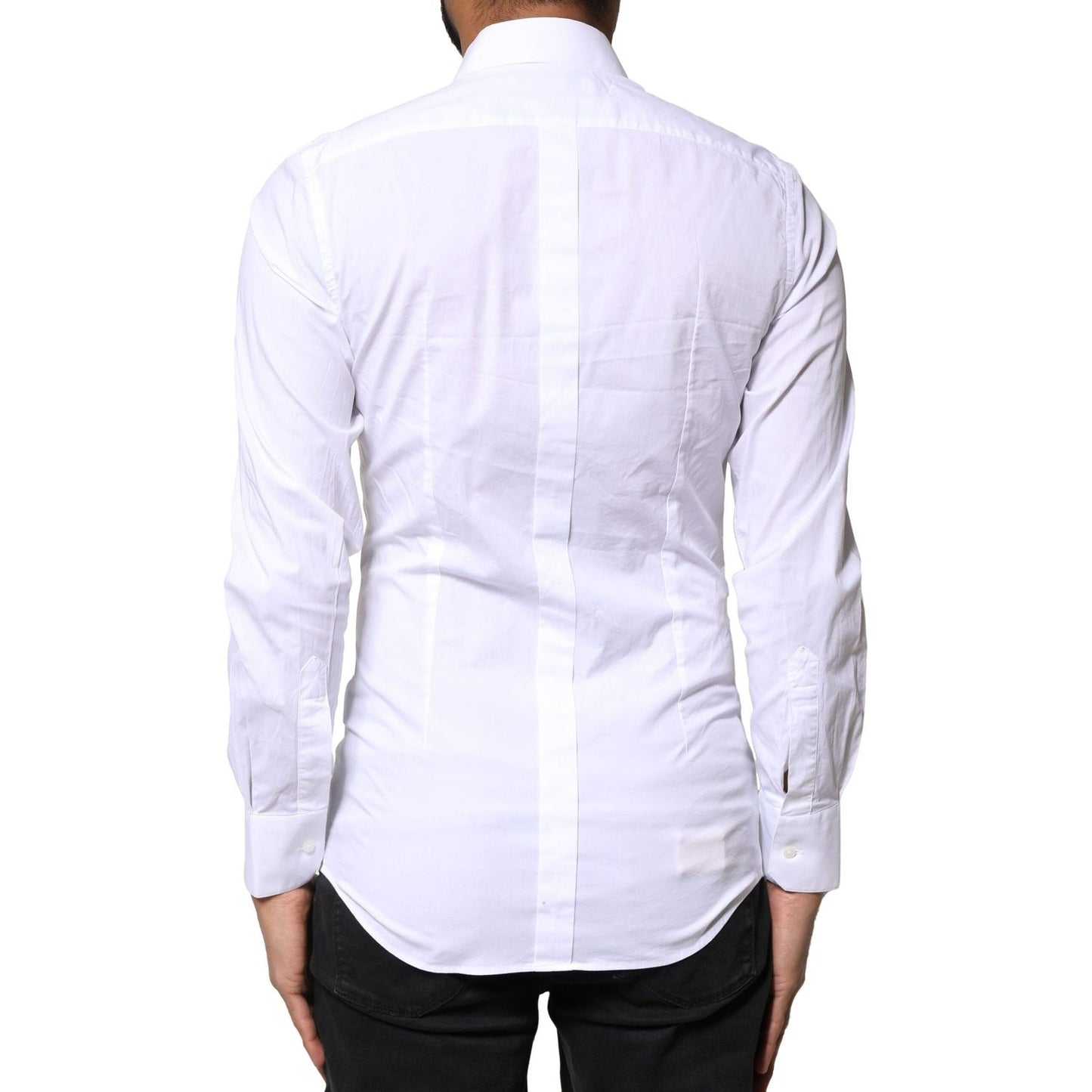 Dolce & Gabbana White GOLD Cotton Long Sleeves Dress Shirt