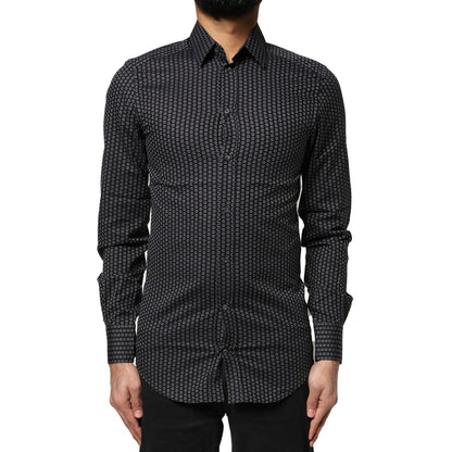Dolce & Gabbana Black GOLD Patterned Cotton Men Dress Shirt