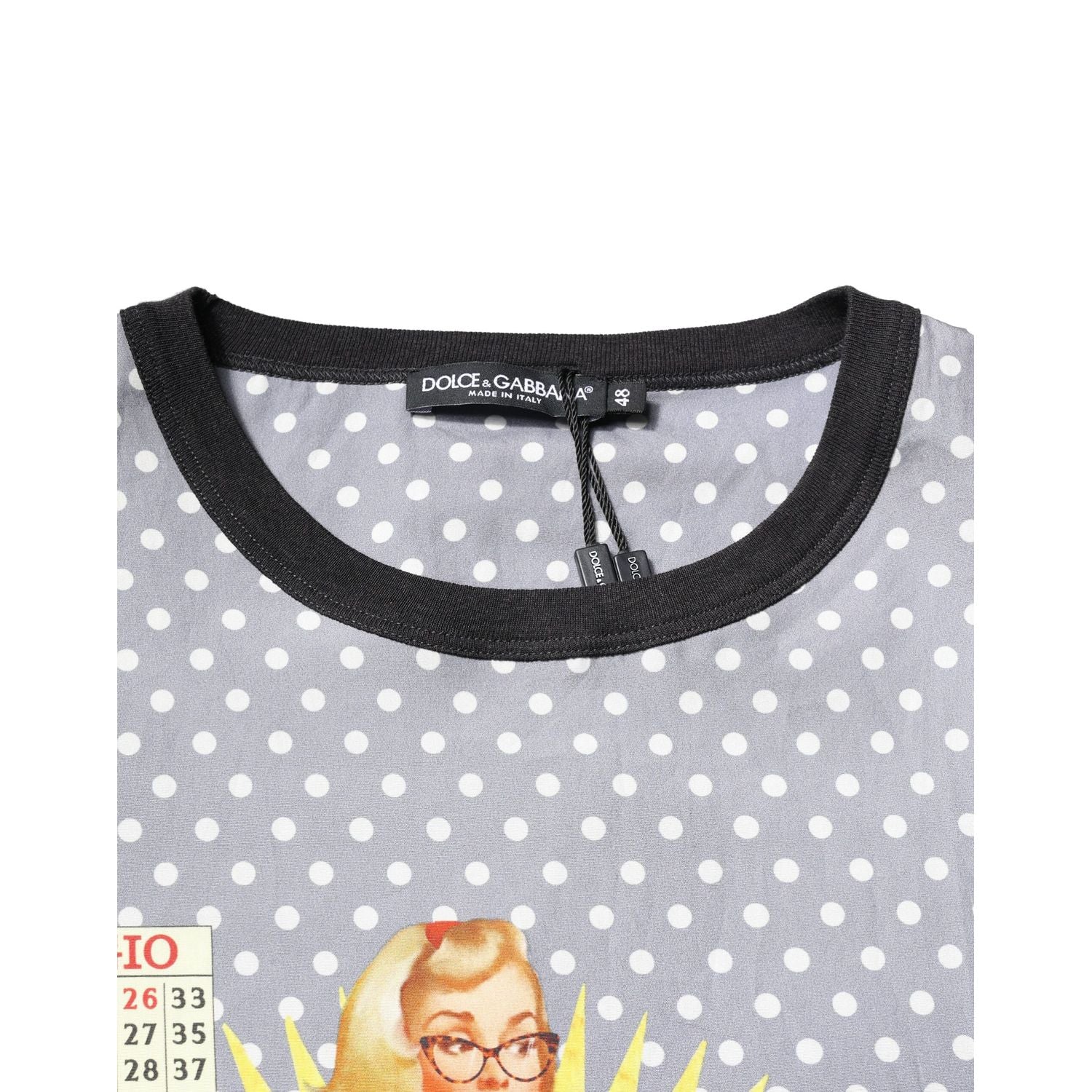 Dolce & Gabbana Gray Polka Dot Pin-Up Print Crew Neck T-shirt