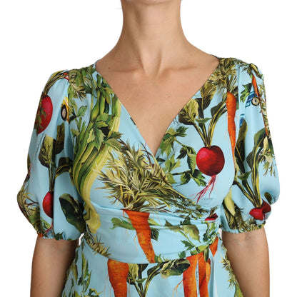 Dolce & Gabbana Multicolor Vegetable Print Silk Top Peplum Wrap Blouse