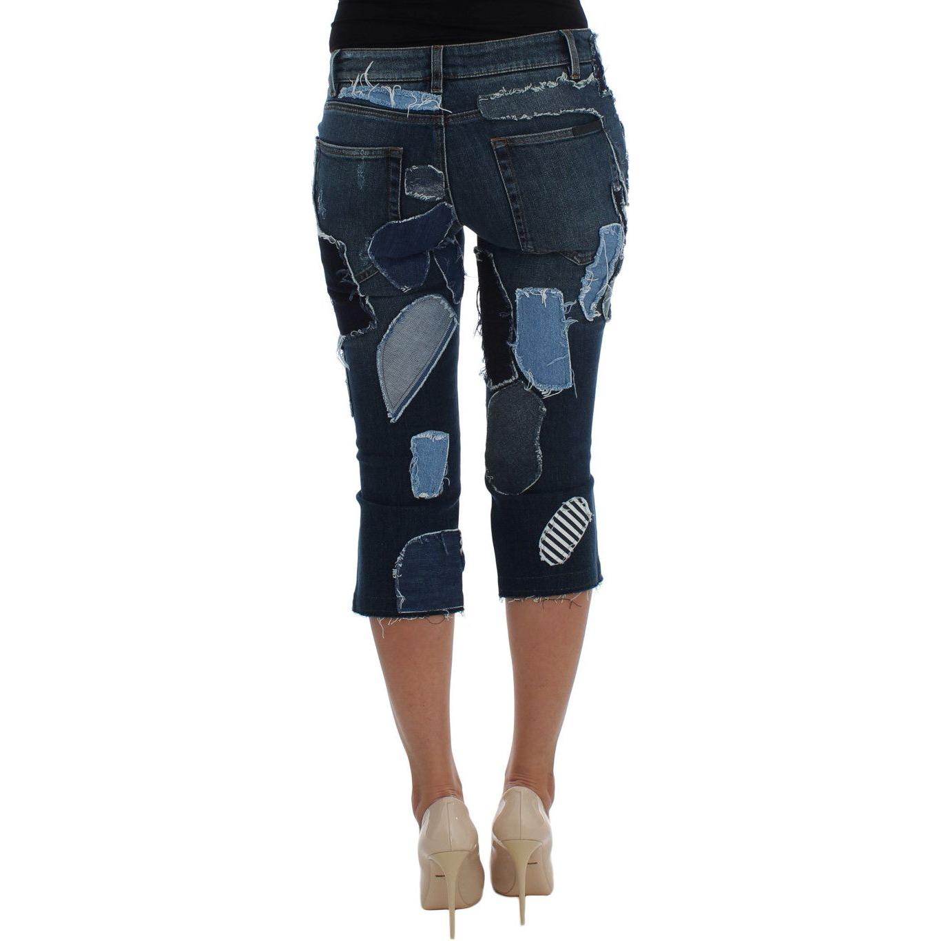 Dolce & Gabbana Stretch Blue Patchwork Jeans Shorts