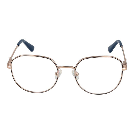 Guess Rose Gold Women Glasses Frame, round full-rim metal design, spring hinge, demo lenses, stylish eyewear, includes branded case.
