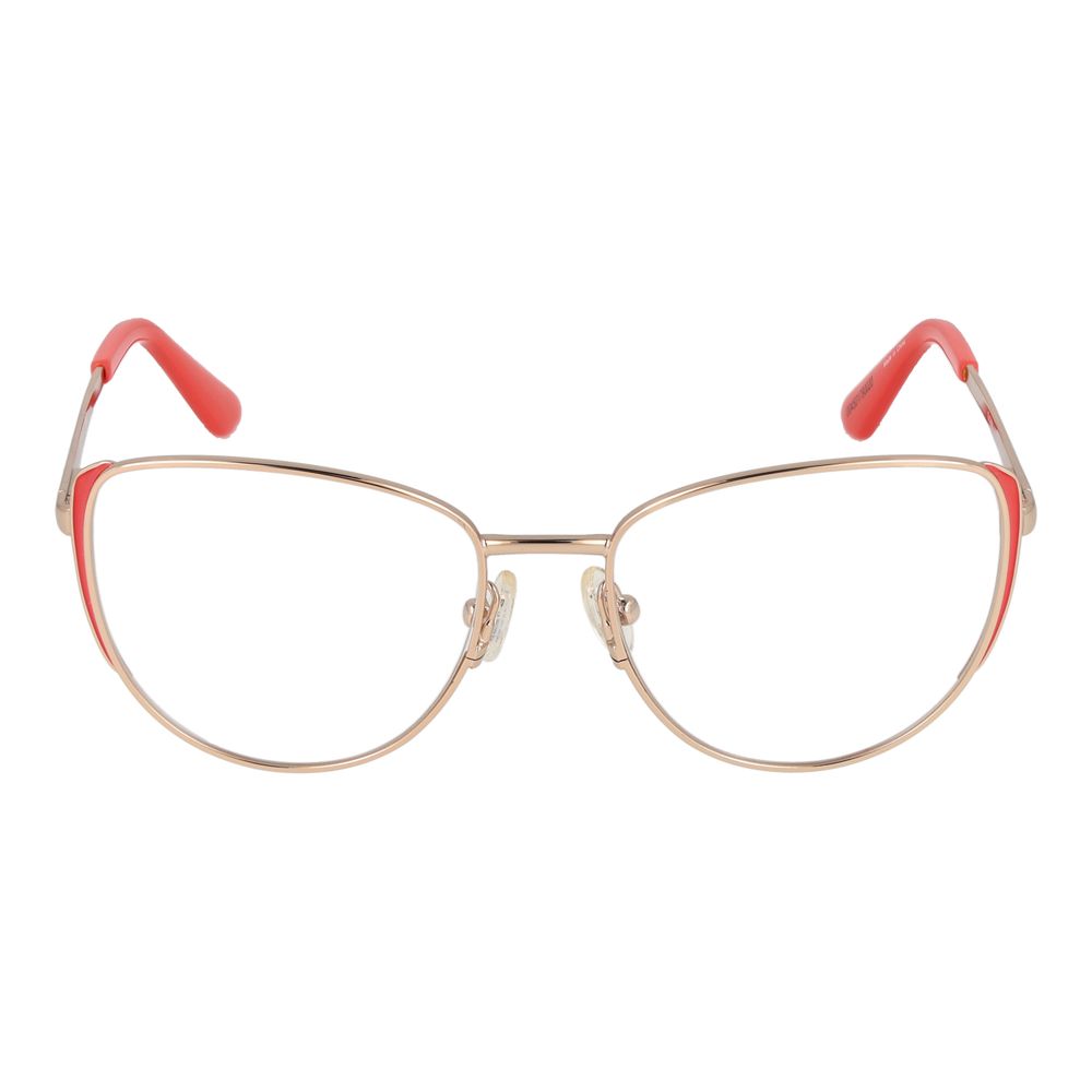 Guess Orange Women Glasses Frame, coral metal full-rim cat-eye style with spring hinge, size 50-16-140, includes branded case.