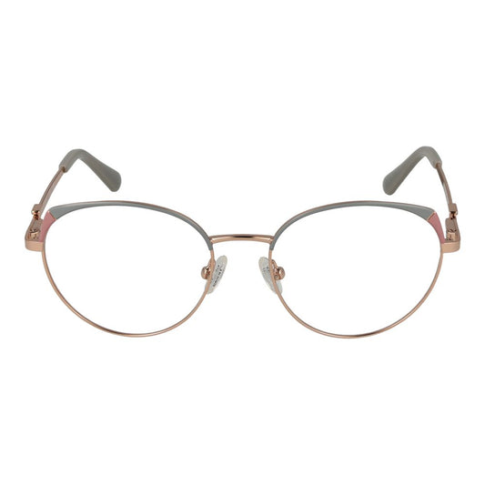Guess Rose Gold Women Glasses Frame, round full-rim metal design with demo lenses, including branded case, spring hinge for comfort.