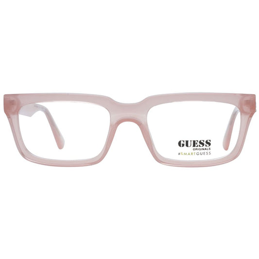 Alt Tag: Guess Pink Women Glasses Frame in rose color, full-rim rectangle style with plastic material, includes branded case.