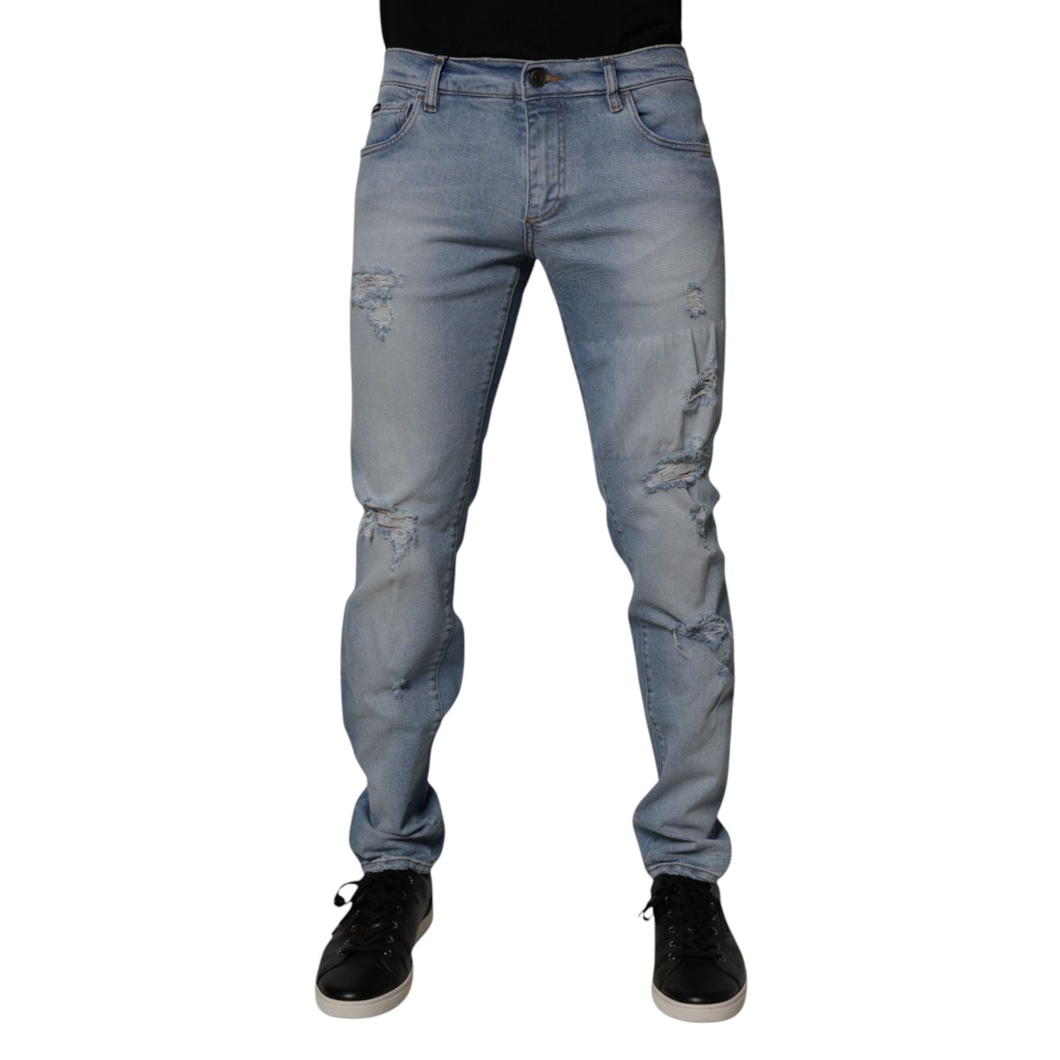Dolce & Gabbana Blue Tattered Cotton Skinny Men Denim Jeans