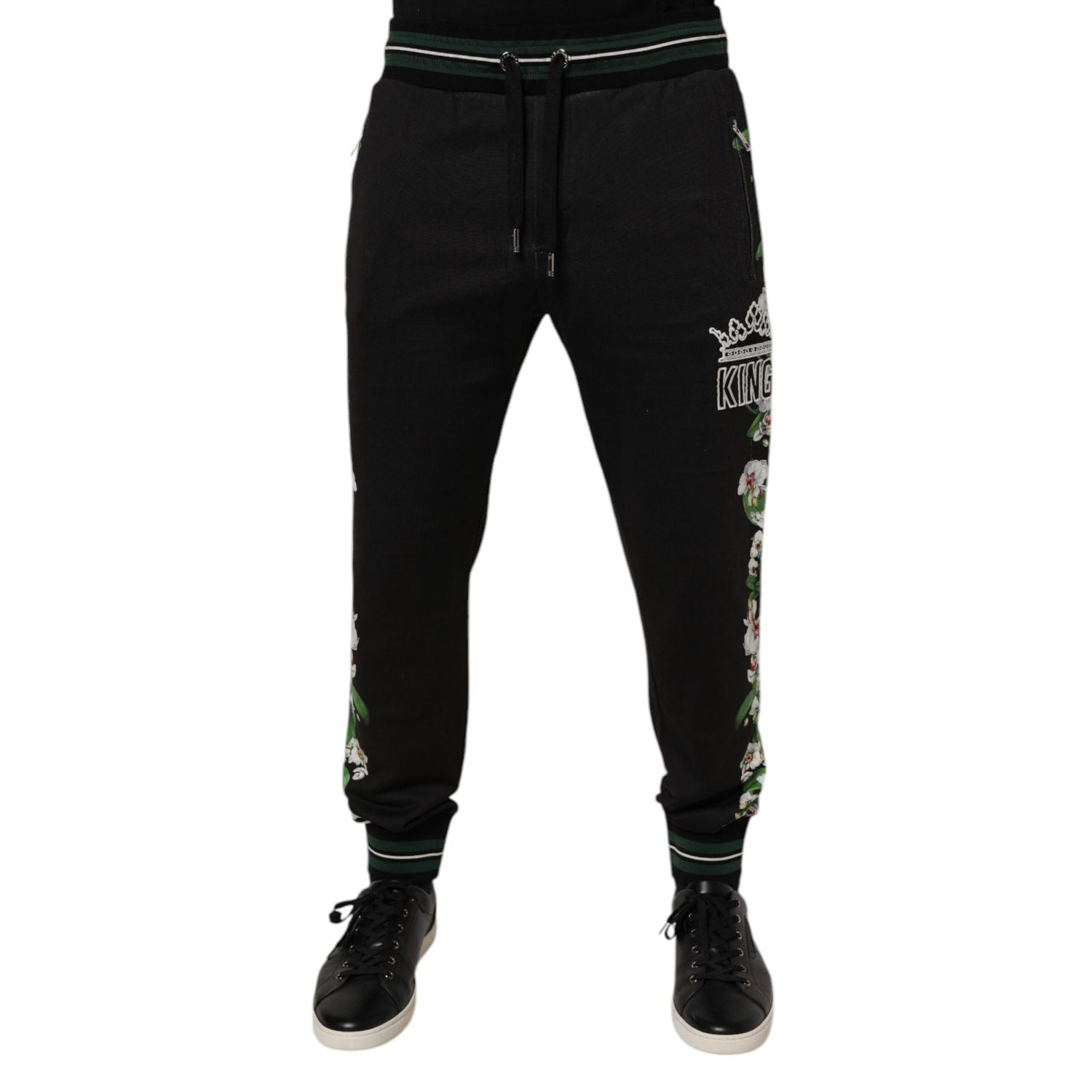 Dolce & Gabbana Black Floral King Men Jogger Sweatpants Pants