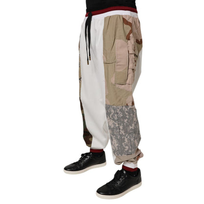Dolce & Gabbana White Camouflage Patchwork Sweatpants Pants
