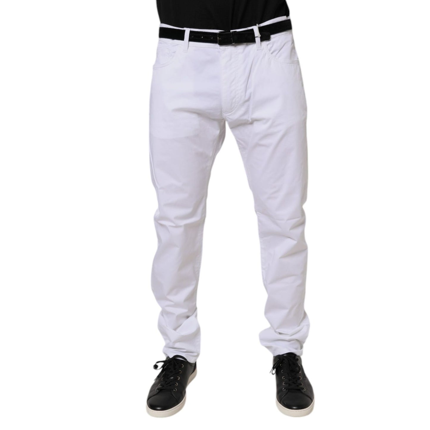 Dolce & Gabbana White Cotton Stretch Skinny Dress Formal Pants