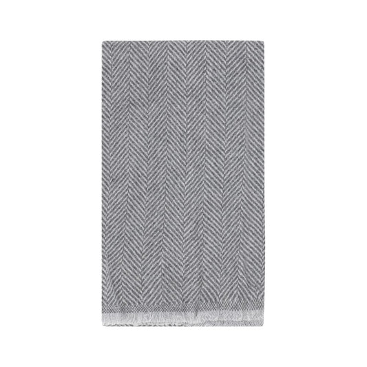 Brunello Cucinelli Cashmere Scarf in herringbone pattern with frayed hems, crafted from soft cashmere. Made in Italy. SS25.