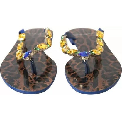 Dolce & Gabbana Blue Crystals Flats Sandals Beachwear Shoes