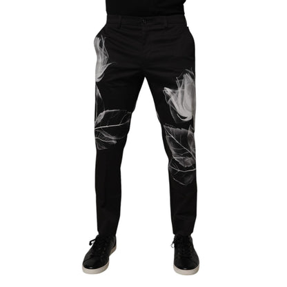 Dolce & Gabbana Black Cotton Floral Skinny Dress Pants