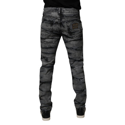 Dolce & Gabbana Gray Tie Dye Cotton Skinny Men Denim Jeans