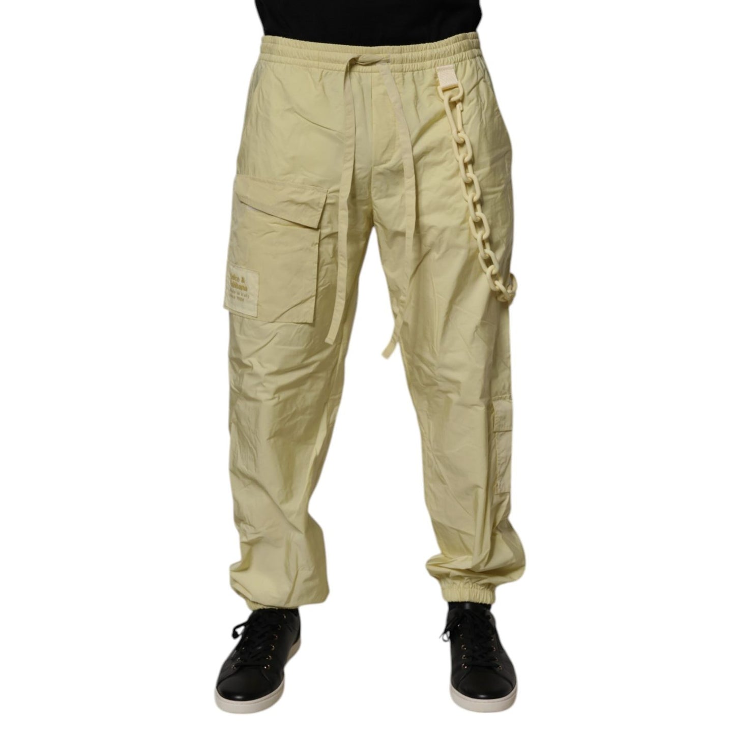 Dolce & Gabbana Yellow Nylon Cargo Chain Men Jogger Pants