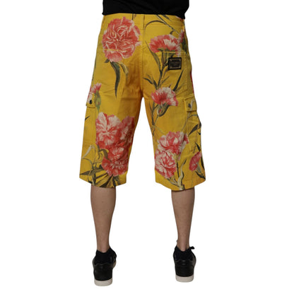 Dolce & Gabbana Yellow Floral Cargo Denim Men Bermuda Shorts