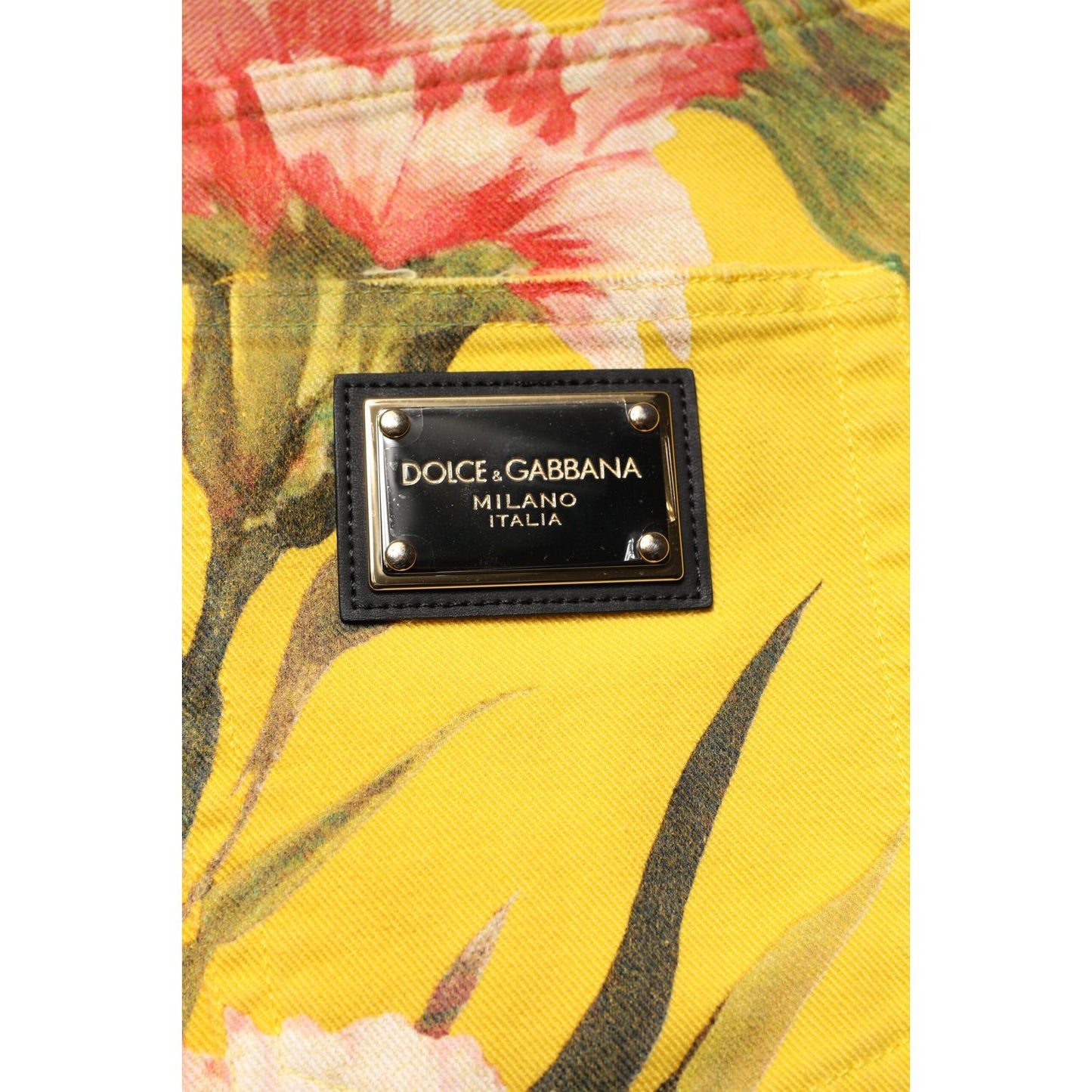 Dolce & Gabbana Yellow Floral Cargo Denim Men Bermuda Shorts