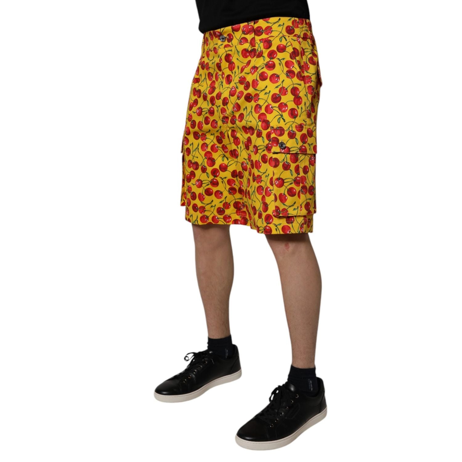 Dolce & Gabbana Yellow Cherry Print Cotton Men Bermuda Shorts