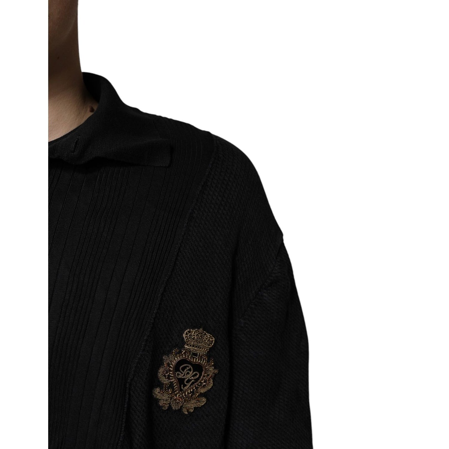 Dolce & Gabbana Black Heraldic Silk Buttoned Pullover Sweater