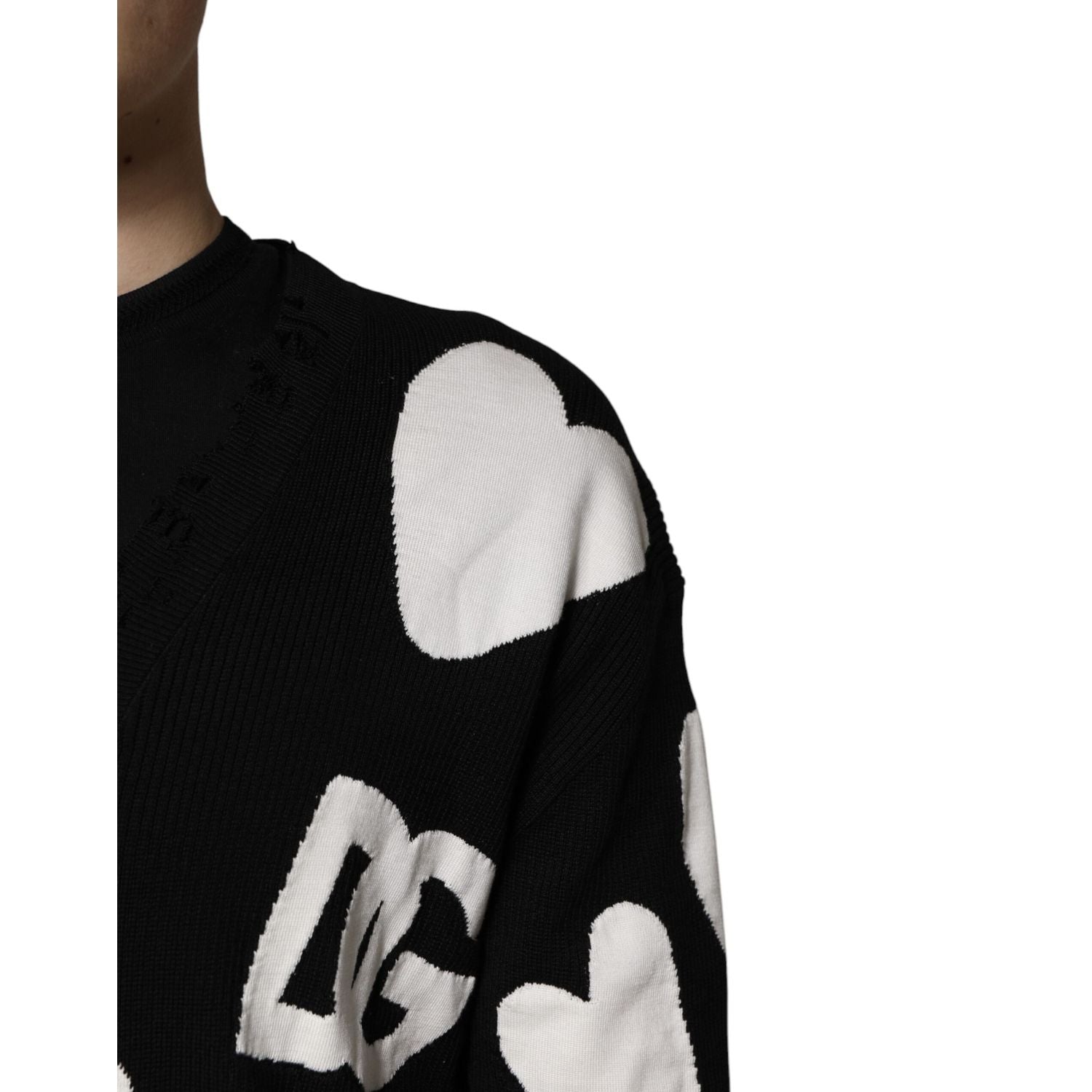 Dolce & Gabbana Black Hearts Silk Crew Neck Pullover Sweater