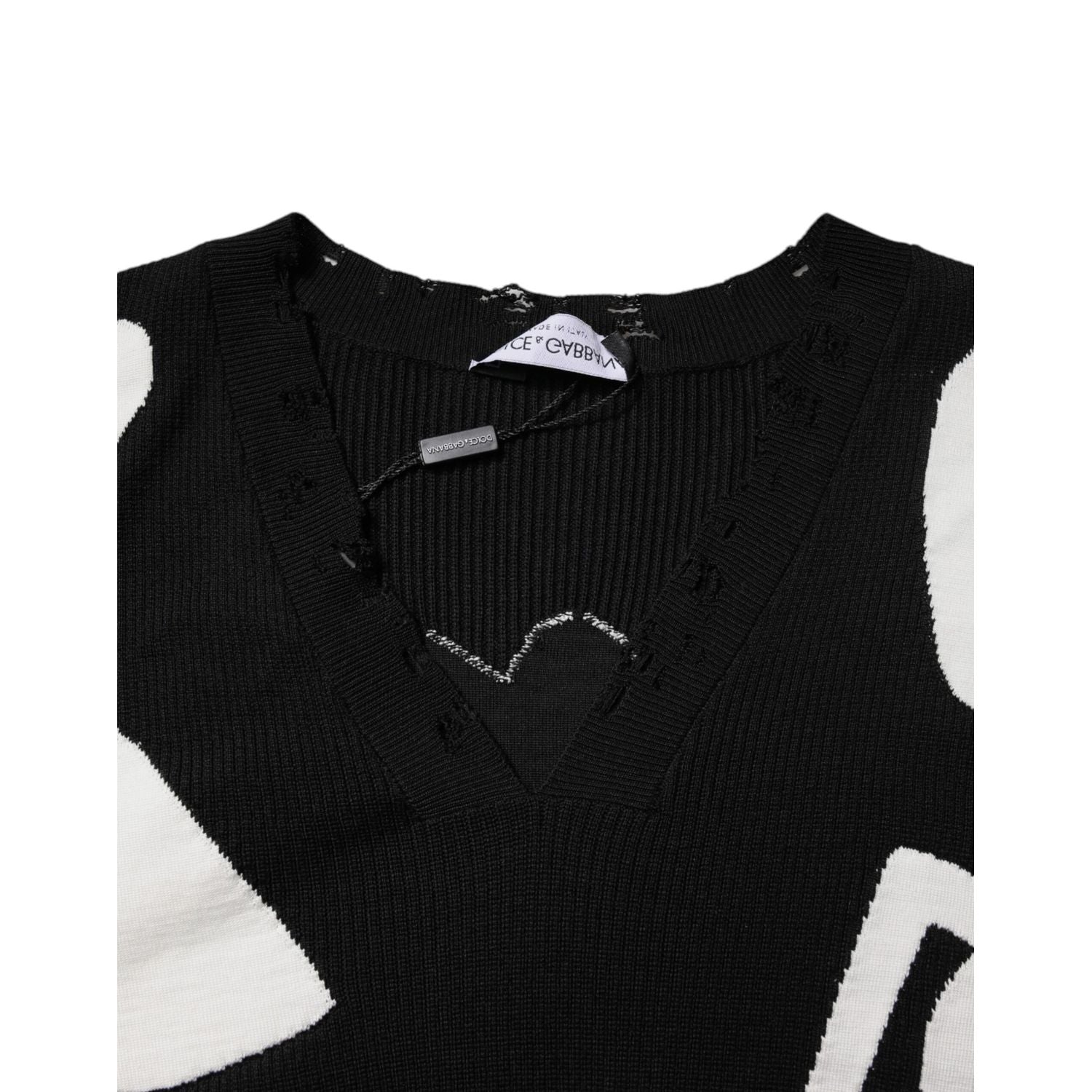 Dolce & Gabbana Black Hearts Silk Crew Neck Pullover Sweater