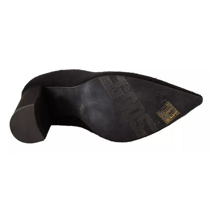 GCDS Black Suede Logo Socks Block Heel Ankle Boots Shoes