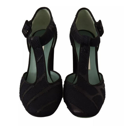 Paola D'Arcano Black Suede Leather Block Heels Sandals Shoes