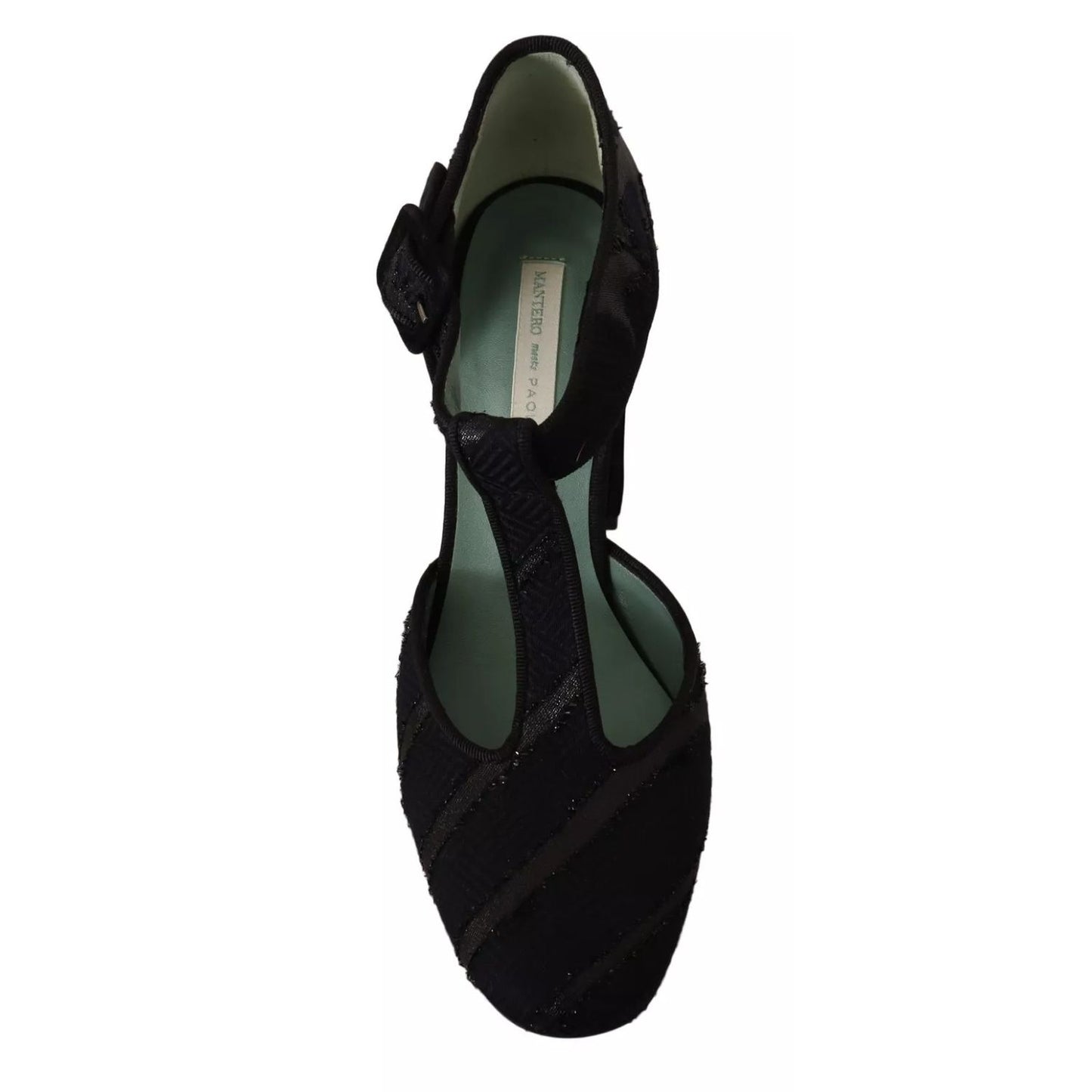 Paola D'Arcano Black Suede Leather Block Heels Sandals Shoes