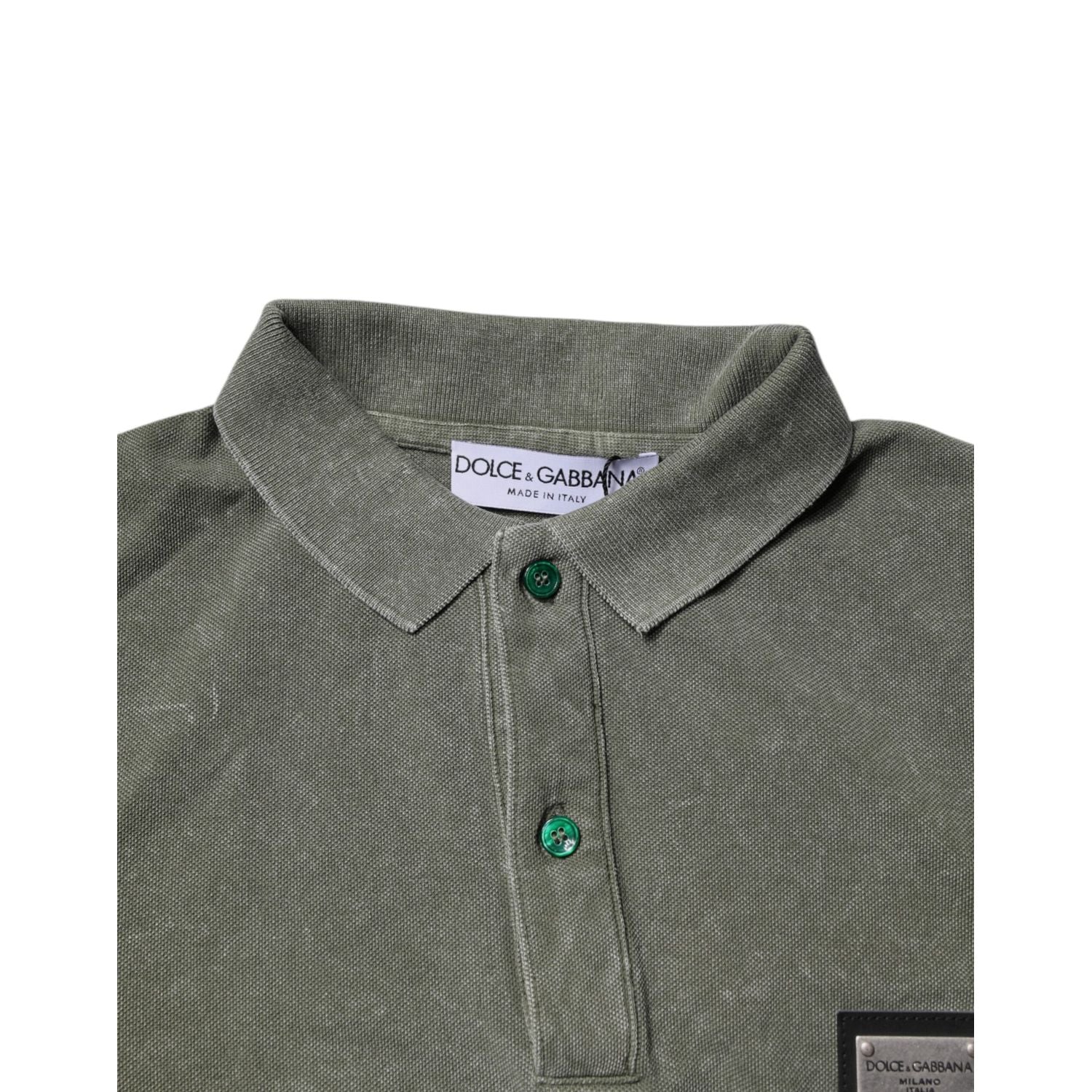 Dolce & Gabbana Army Green Logo Plaque Cotton Polo Shirt T-shirt
