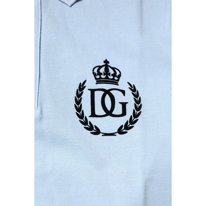 Dolce & Gabbana Sky Blue Cotton Crown Collared Polo T-shirt