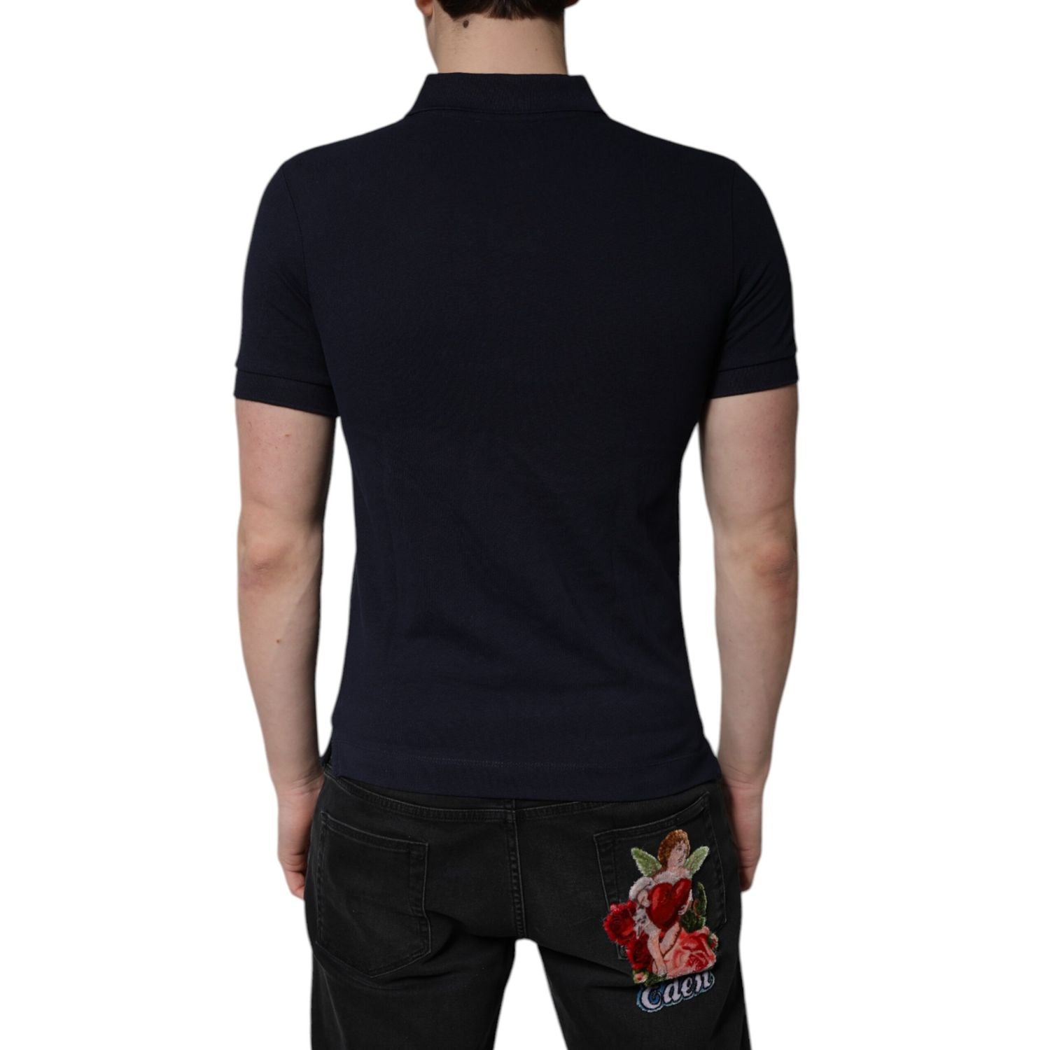 Dolce & Gabbana Dark Blue Cotton Crown Collared Polo T-shirt