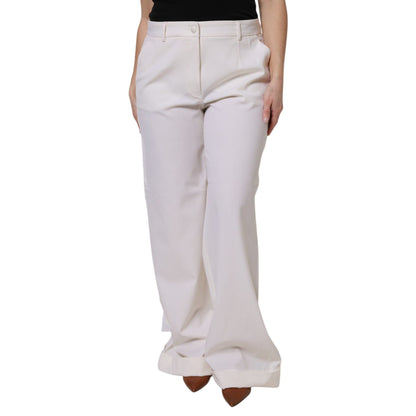Dolce & Gabbana White Wool Mid Waist Wide Leg Pants