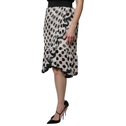 Dolce & Gabbana White Black Polka Dots Knee Length Skirt