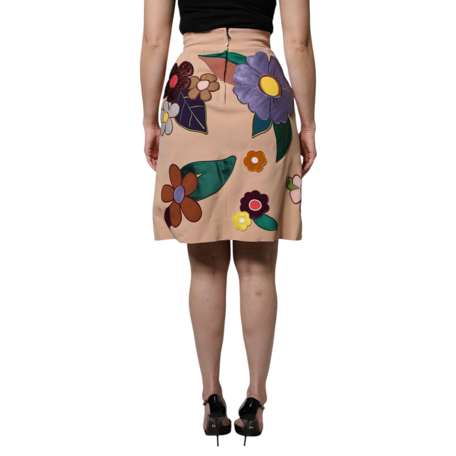Dolce & Gabbana Beige Floral High Waist Pencil Cut Skirt