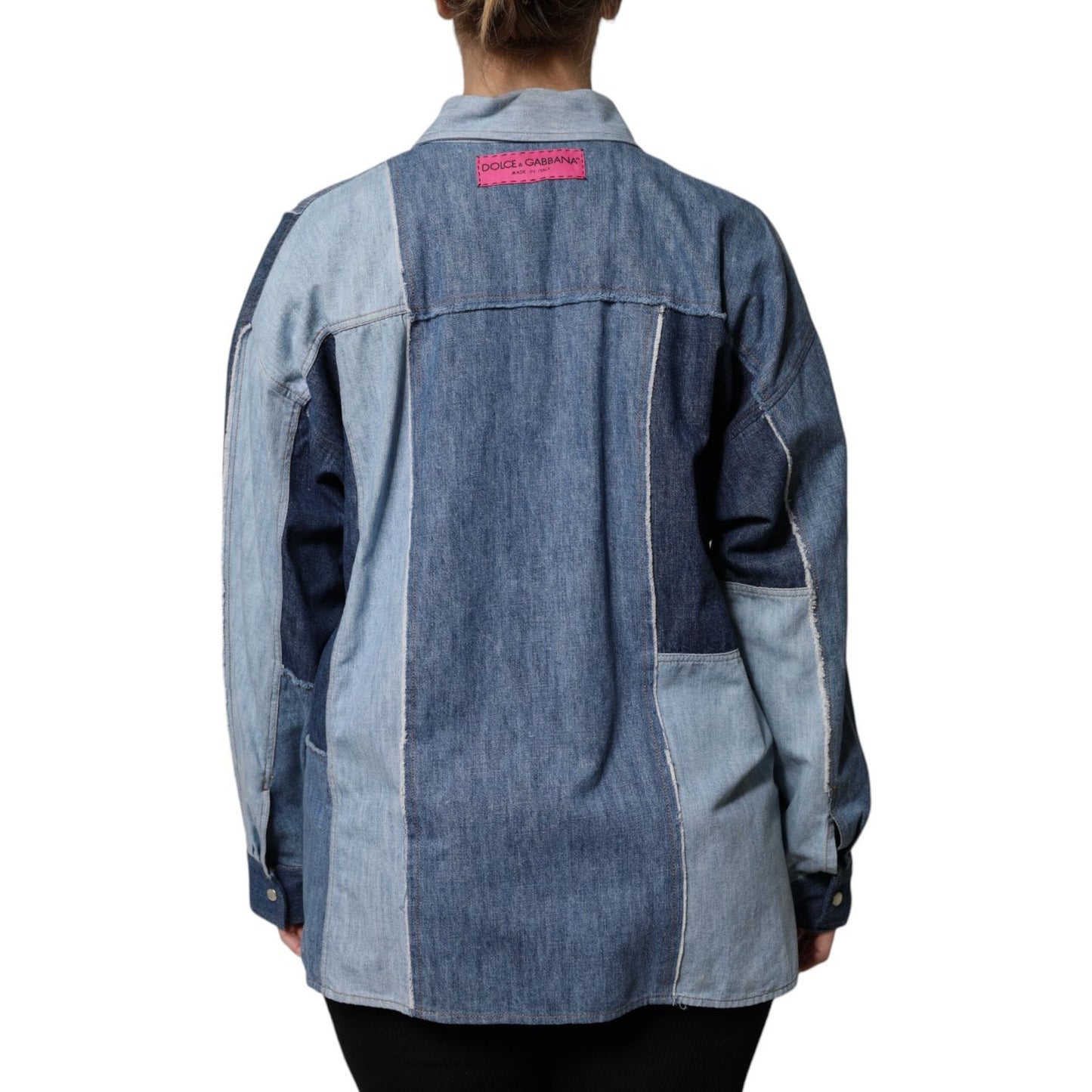 Dolce & Gabbana Blue Cotton Button Up Collared Long Sleeve Top