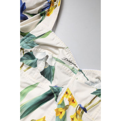 Dolce & Gabbana White Floral Puff Sleeves Crop Blouse Top