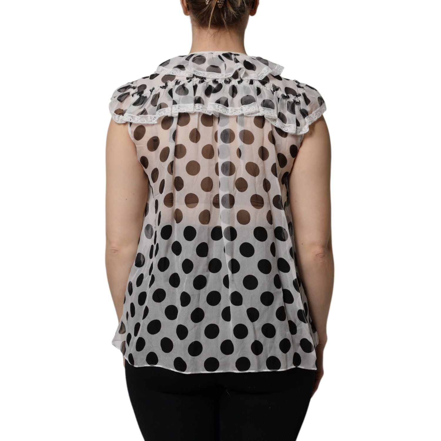 Dolce & Gabbana White Black Polka Dot Cotton Sleeveless Top