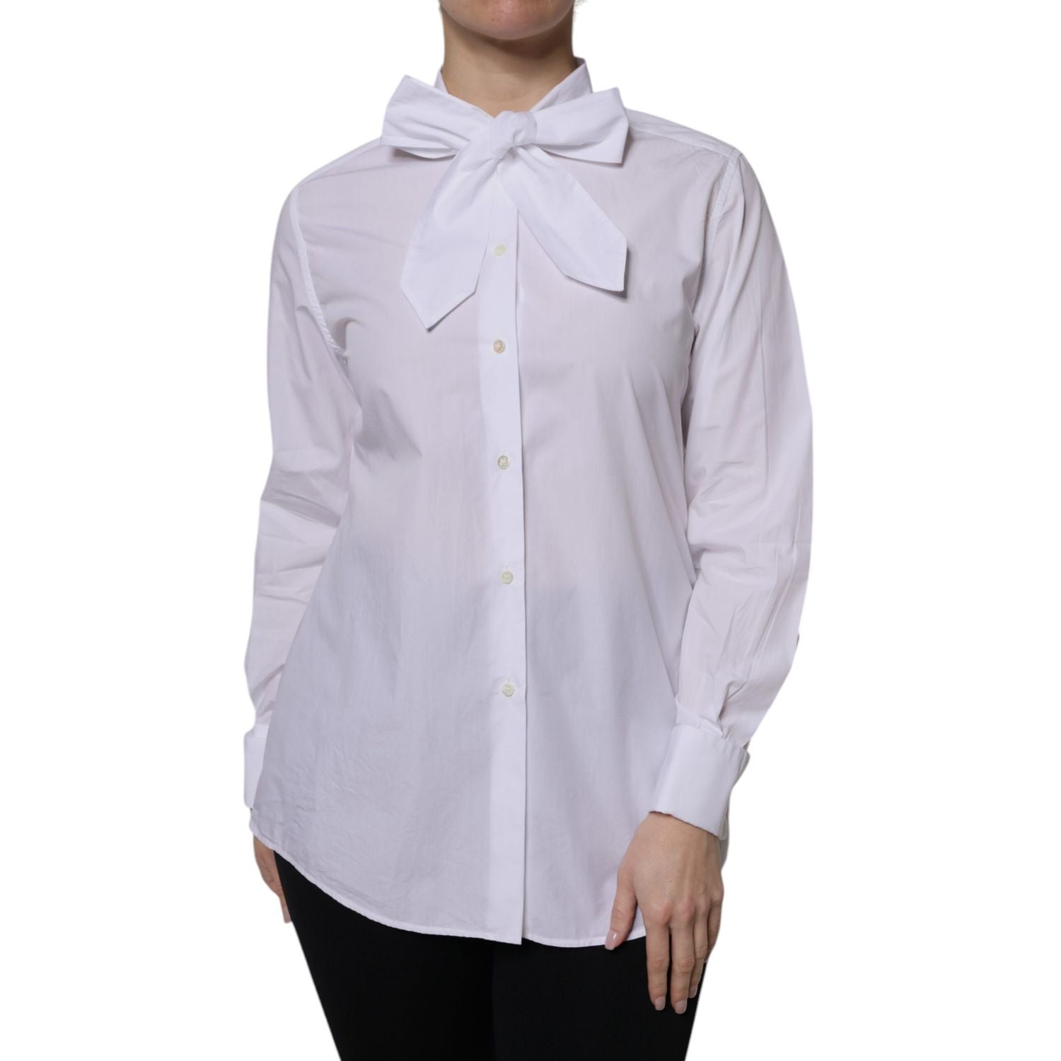 Dolce & Gabbana White Ascot Collar Long Sleeve Blouse Top