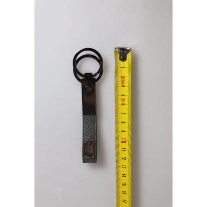 Dolce & Gabbana Brown Leather DG Plaque Double Keyring Holder Keychain