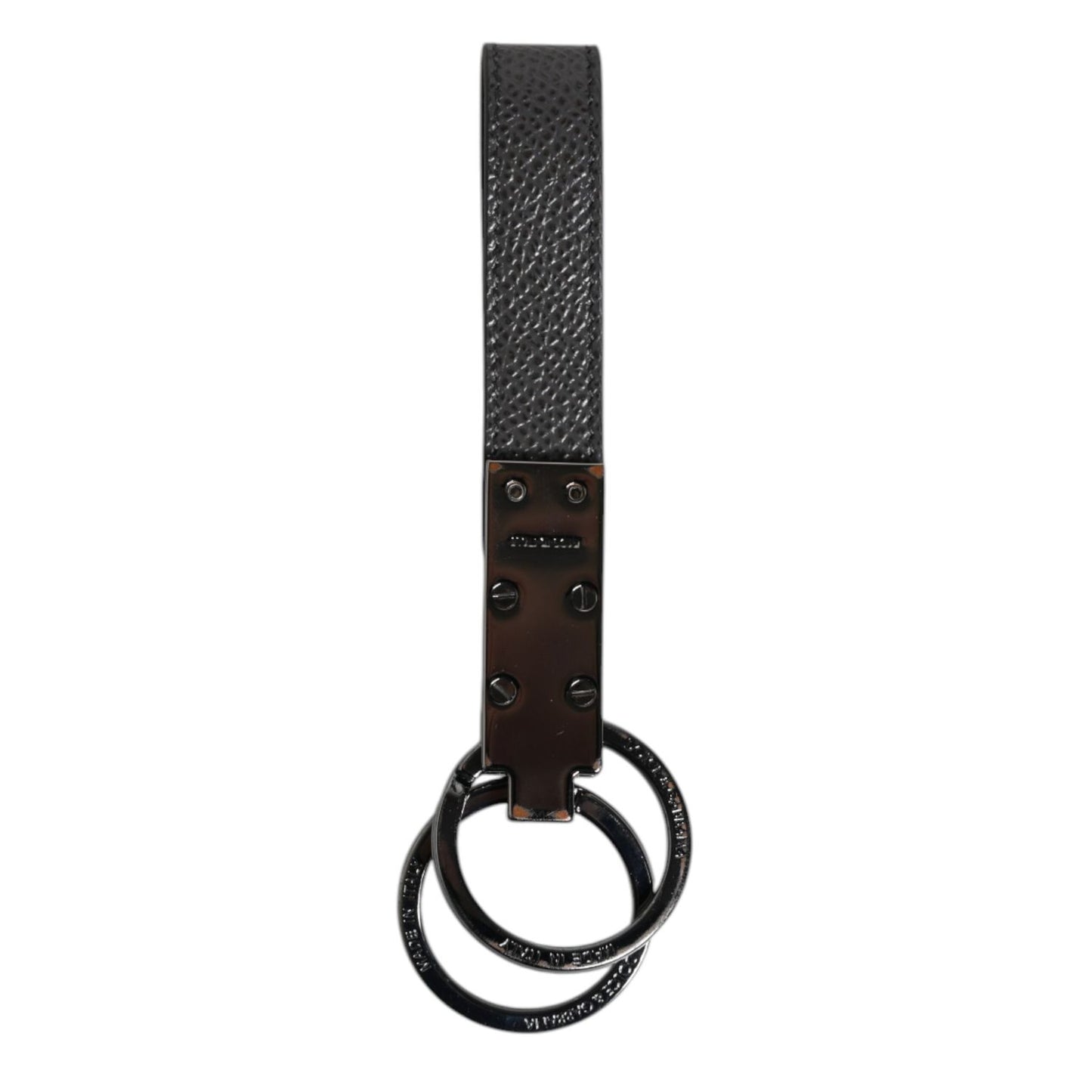 Dolce & Gabbana Brown Leather DG Plaque Double Keyring Holder Keychain