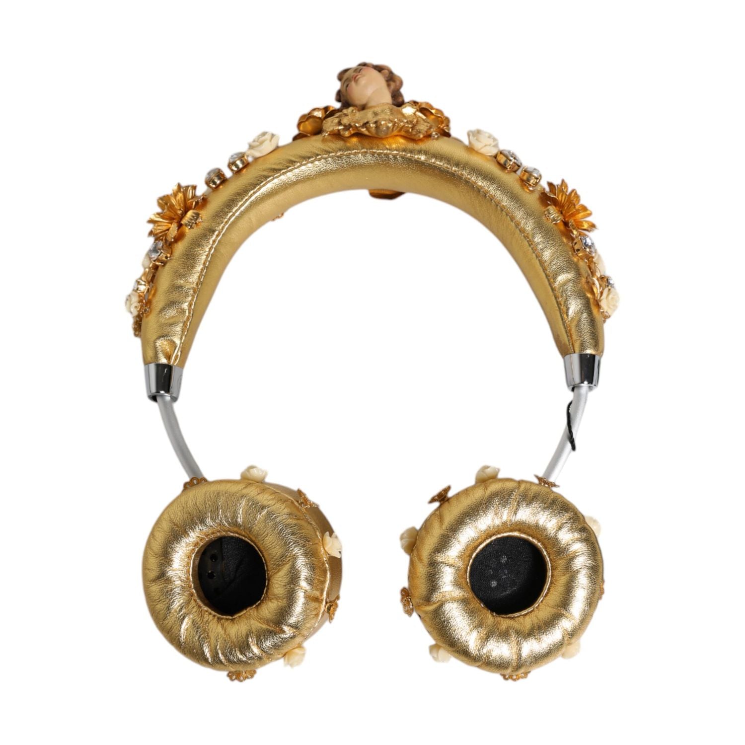 Dolce & Gabbana Gold Leather Floral Crystal Angel Headset Headphones