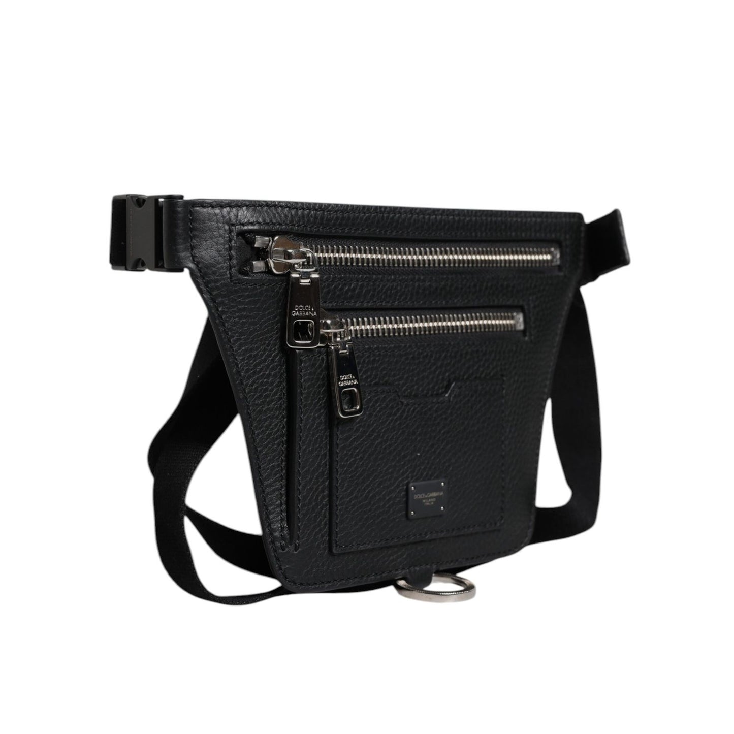 Dolce & Gabbana Black Calfskin Logo Plaque Belt Waist Men Fanny Pack Bag
