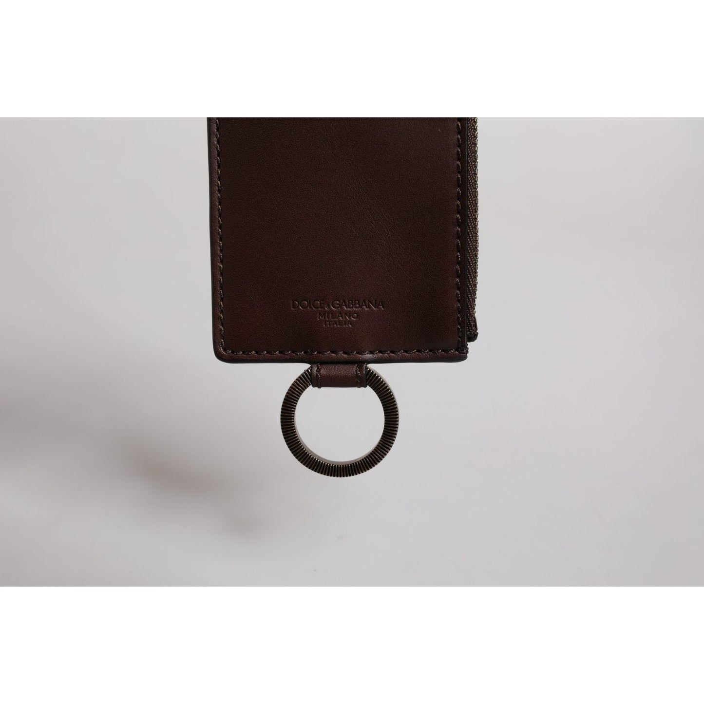 Dolce & Gabbana Brown Calf Leather Lanyard Logo Card Holder Wallet