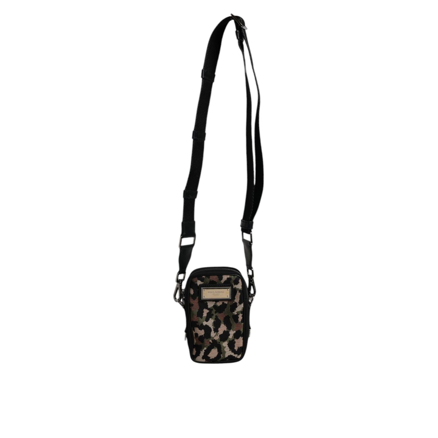 Dolce & Gabbana Multicolor Leopard Jacquard Logo Plaque Neck Strap Bag