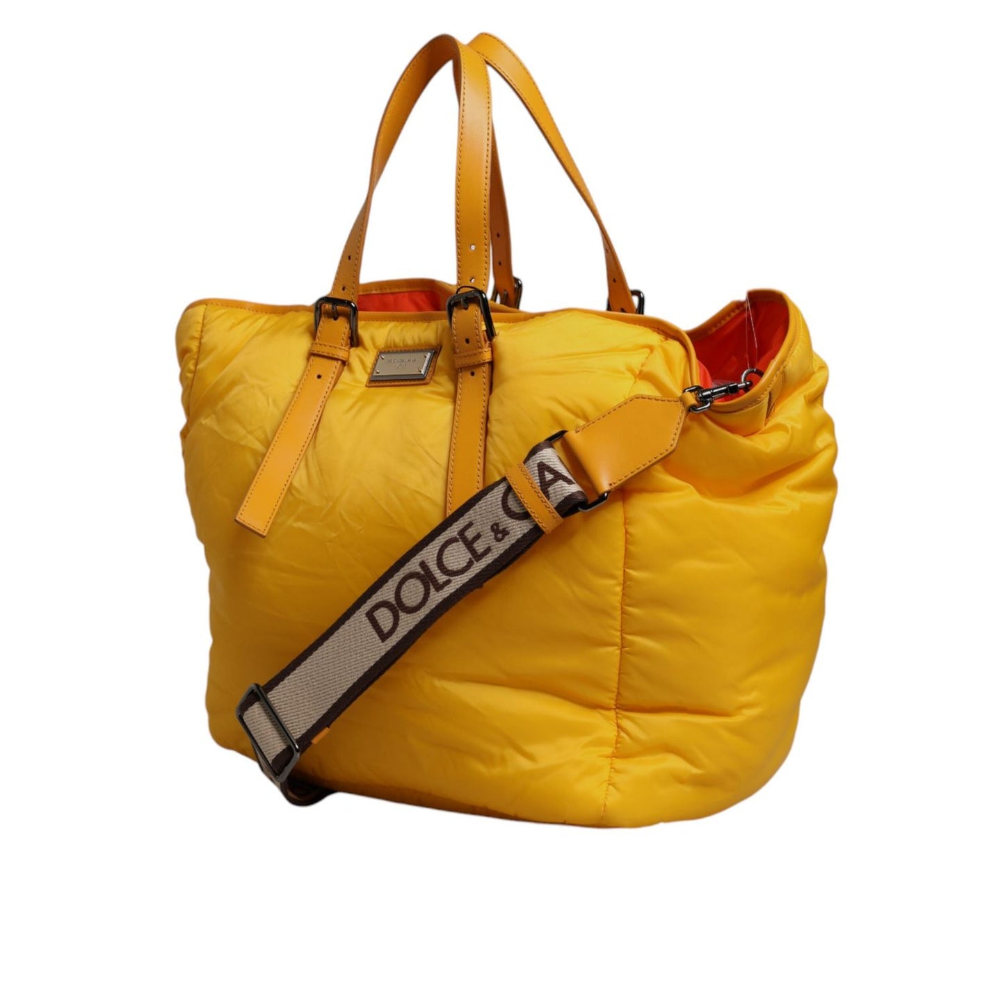 Dolce & Gabbana Yellow Orange Nylon Logo Plaque Hand Shoulder Duffle Bag