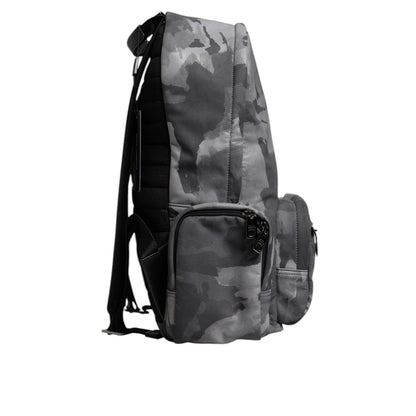 Dolce & Gabbana Gray Cotton Camouflage Logo Plaque Backpack Bag