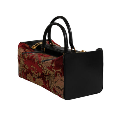 Dolce & Gabbana Multicolor Leather Brocade Velvet Travel Duffle Tote Bag