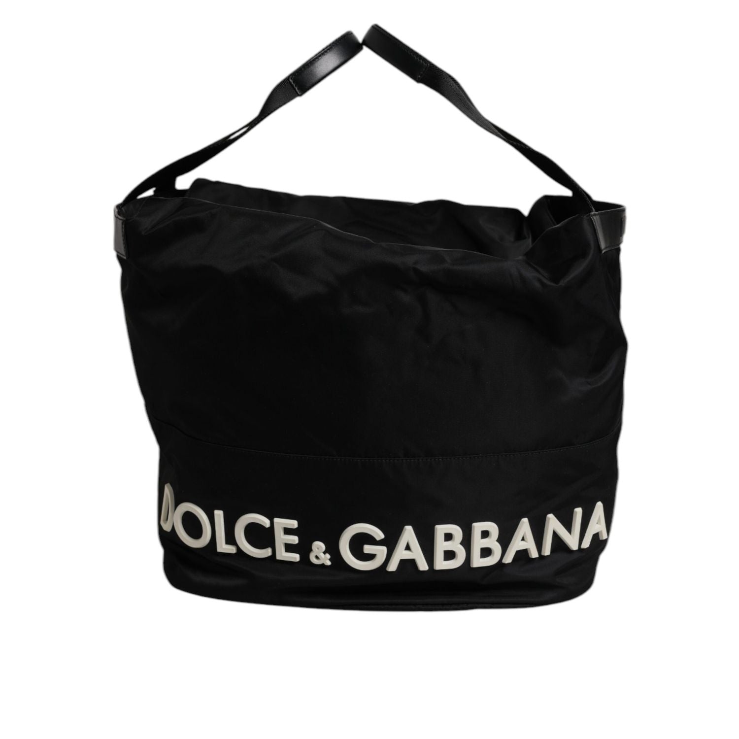 Dolce & Gabbana Black Nylon White Iconic Logo Shoulder Bucket Bag