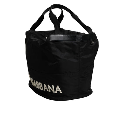 Dolce & Gabbana Black Nylon White Iconic Logo Shoulder Bucket Bag