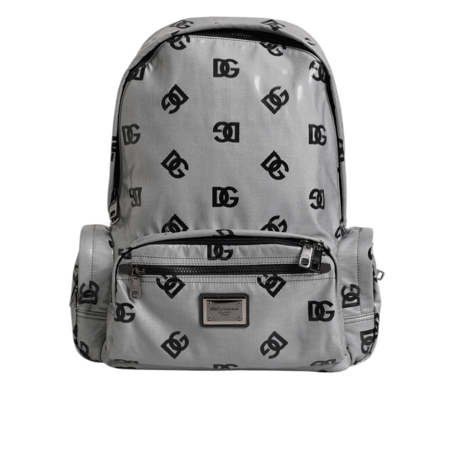 Dolce & Gabbana Polyester Gray Black DG Logo Plaque Backpack Bag